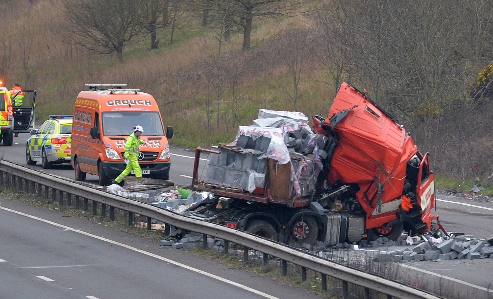 Scene of the accident on the A14 near Welford. PICTURE: ANDREW CARPENTER